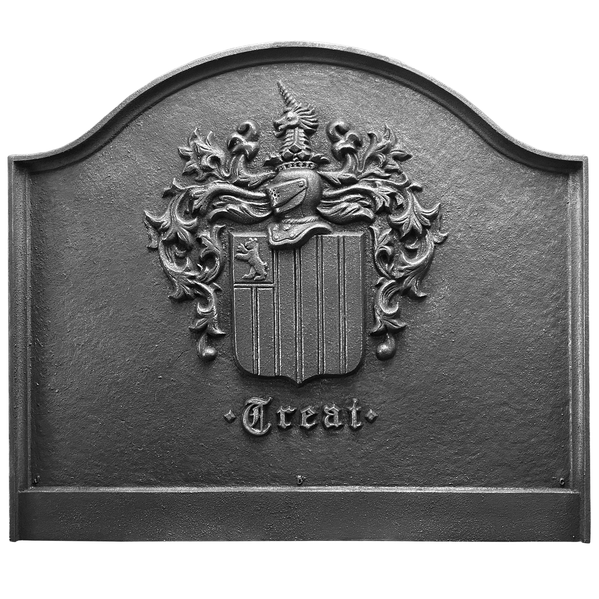 Treat Coat of Arms Fireback on Large Plain Panel Fireback